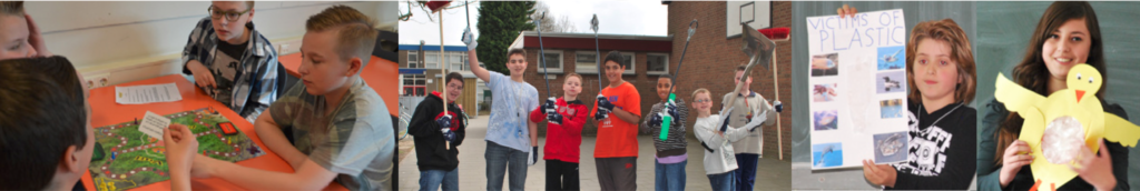 Collage of photos showing kids participating in Operation Trash workshops